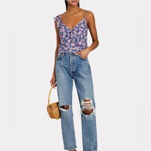 Veronica‎ Beard NWT Nea Top Cami Asymmetrical Floral Pastel Cream Multi Sz 10